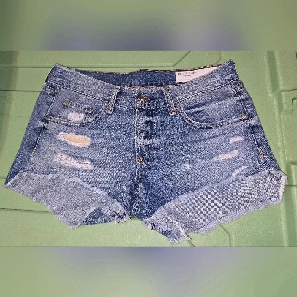 Rag & Bone Gunner Distressed Ripped Denim Jean Shorts Jorts Cutoffs Size 24